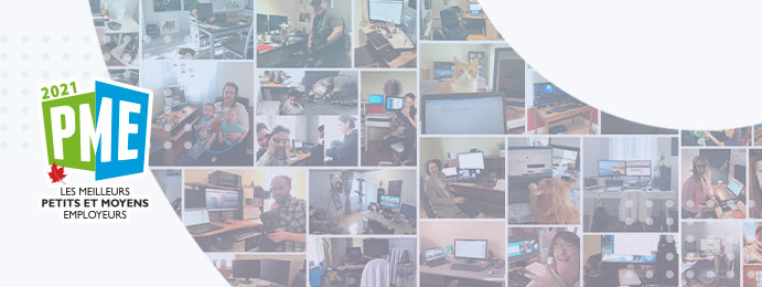 collage de photos des employés en télétravail avec le logo PME